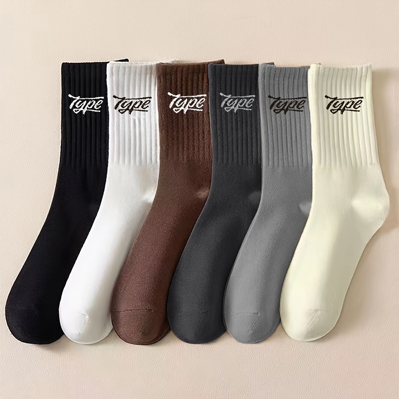 

6/10 Pairs Men's Long Socks, Polyester & Spandex Material, Breathable Sweat Absorption, Pattern, Hand Wash Only, Sweat-resistant