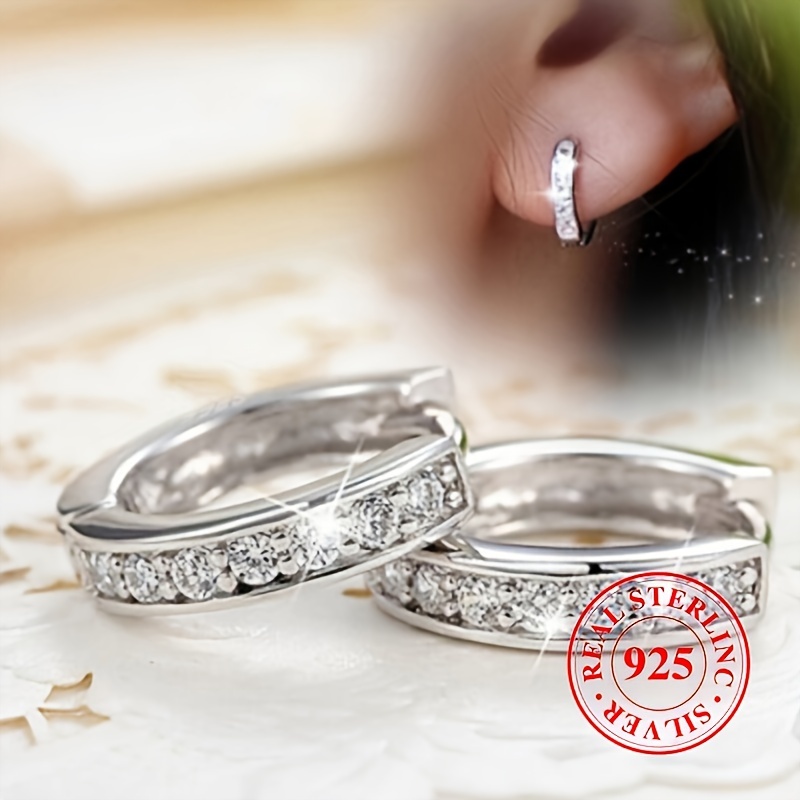 

2 Pieces Of 925 Sterling Silver Hypoallergenic Hoop Earrings Set With Zirconia Elegant For Ladies Engagement Wedding Birthday Gift Party With Earrings