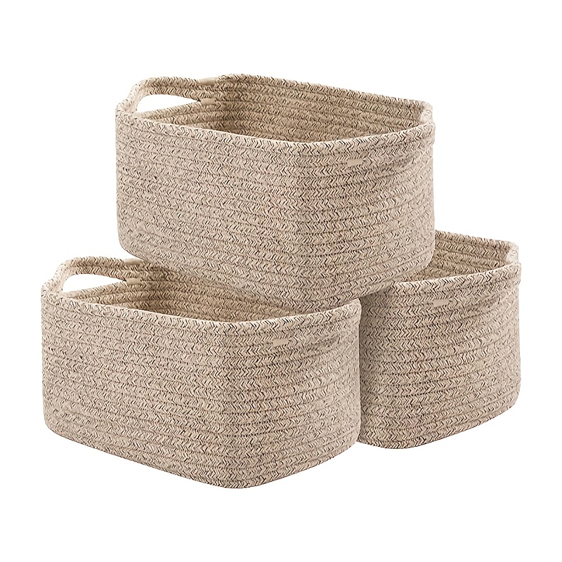 TEMU 3pcs Storage Basket With Handles, Rectangular Cube Shelf Organizer, , , Multi-functional Solutions, Basket Storage, Laundry Basket, Laundry