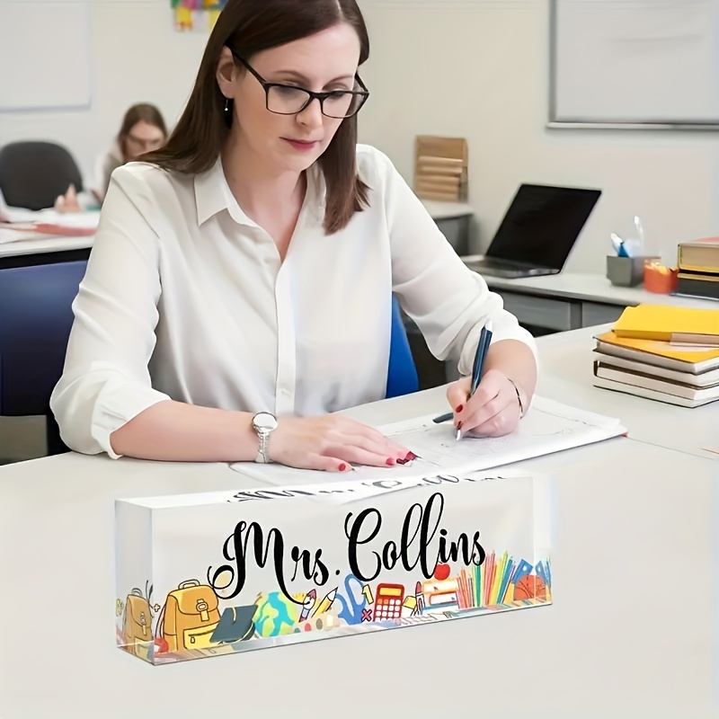 

Acrylic Desk Nameplate Sign For Office Desk Decor, Contemporary School Theme, English Language, Tabletop Mounting, Ideal For Classroom And Home Use