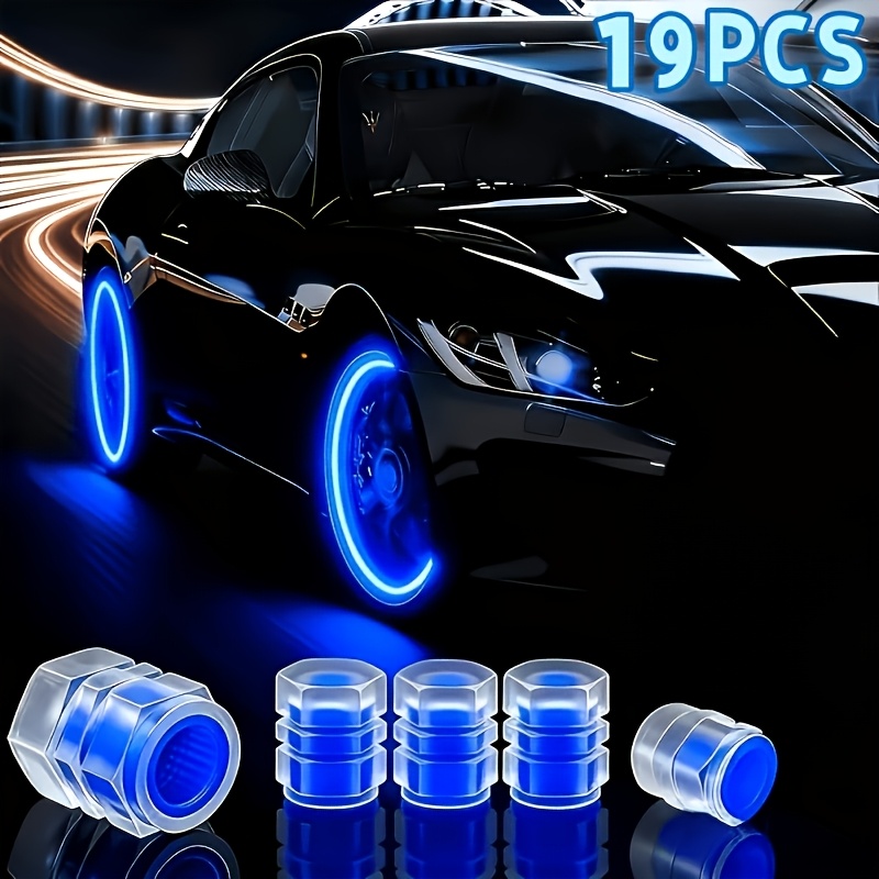 TEMU 19pcs Of 2026 -in-the-dark Tire Valve Cap (universal Model) - Fluorescent Tire Valve Cap, Made Of Durable Abs Material, Suitable For Decorative