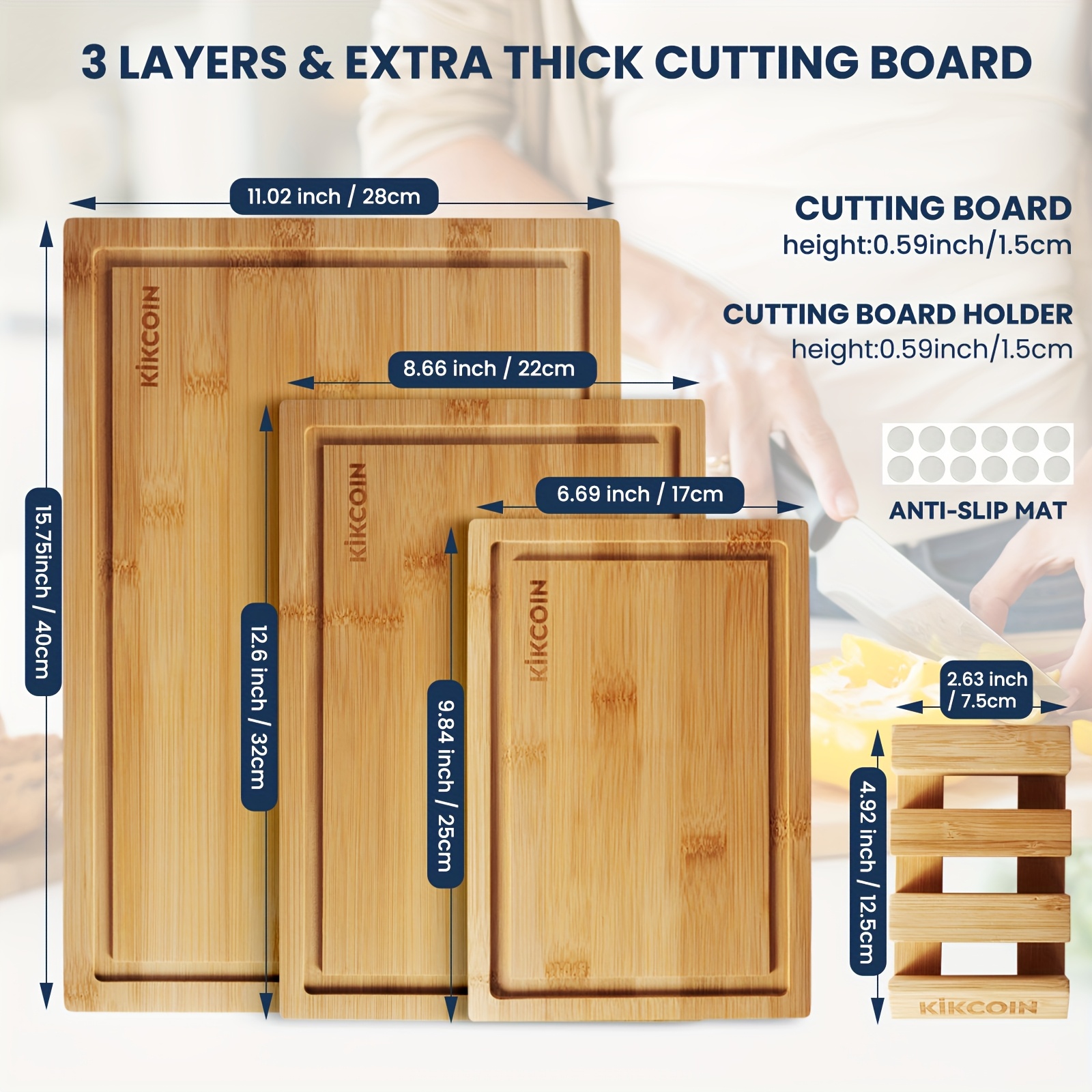 TEMU 4pcs/1pc Kitchen Wooden Cutting Board Bamboo Cutting Board, Cutting Board With Stand, Cutting Board With Built-in Compartment Juice Well. Gift