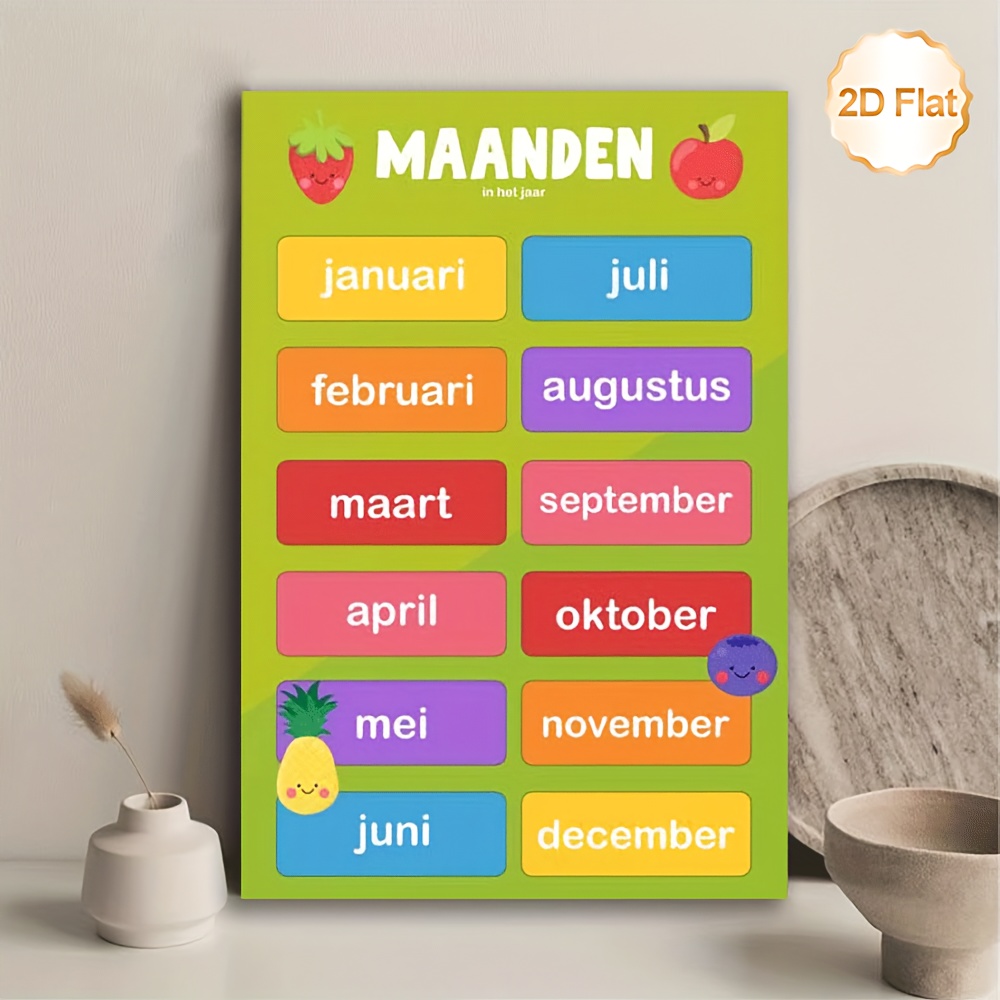 TEMU 1pc Months Of The Year Calendar Chart - Dutch-inspired Color-coding (e.g., Groen For April, Blauw For ) - Educational Dutch Language Learning