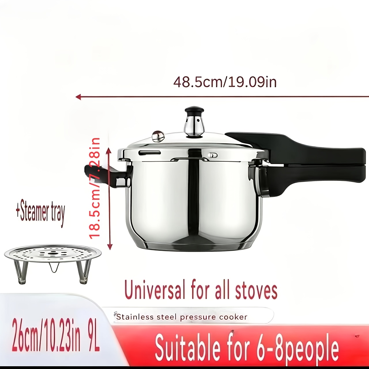 TEMU Casserole Haute Pression en Acier Inoxydable pour Maison et Commerce, Universelle pour Cuisinières à Gaz et à Induction, Pot de Domestique avec