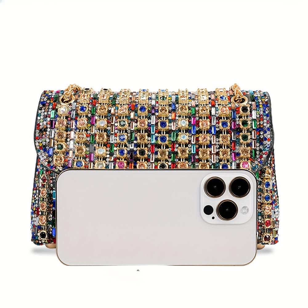 colorful rhinestone crossbody bag trendy chain shoulder bag womens luxury shiny handbag prom purse details 6
