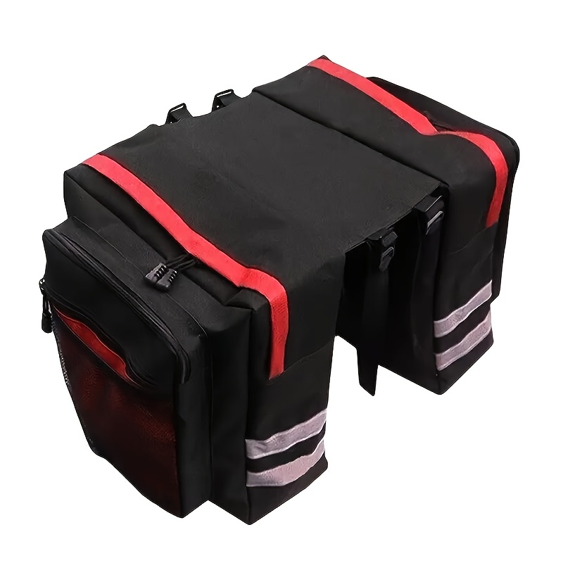 TEMU 50l Bicycle Bag, Waterproof Panniers For Bicycles, Mountain Bike Basket Rear Seat Double Luggage Rack With Adjustable Hook Handle Reflective Trim And Large Pockets