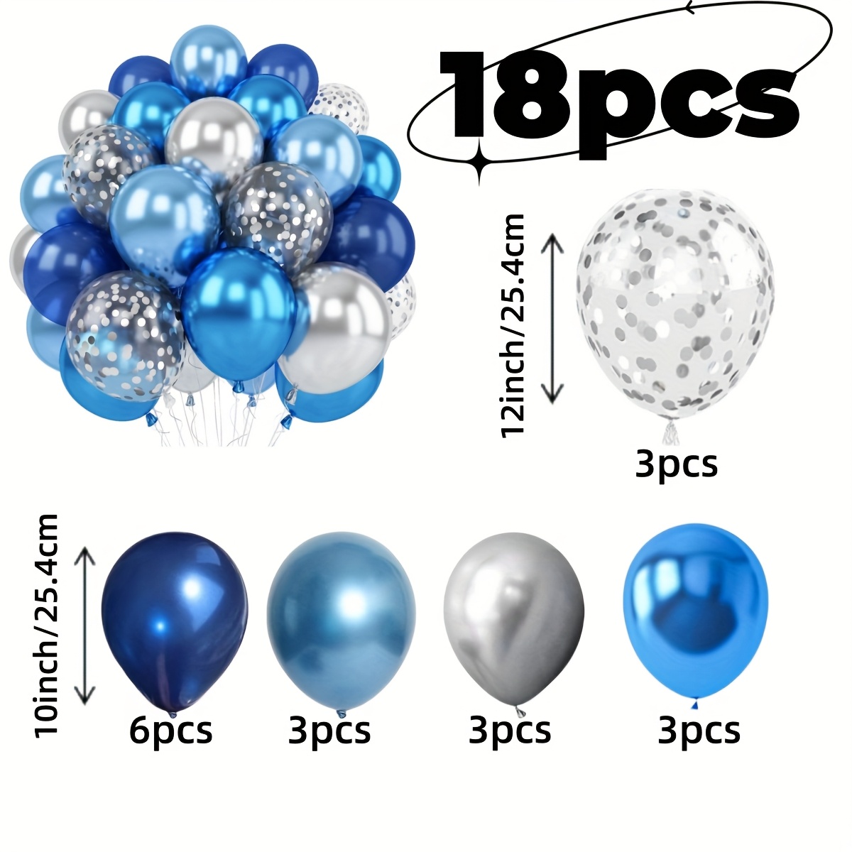 Image of 18pcs Of Metal Blue Silvery And Silvery Glitter Balloons Suitable For Graduation Birthday Parties, Weddings, Graduation Ceremony Weeks, Commemorative Party Decorations