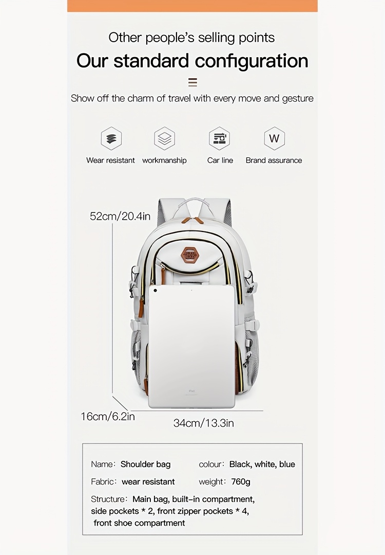 [Durable Travel Backpack] Durable Large Capacity Backpack | Separate Shoe Compartment, Easy-to-Clean, Multiple Compartments for Business Trips, Daily Use & Outdoor Travel - Holiday Gift, Adjustable Strap, Lightweight, Laptop Compartment, Travel Gear