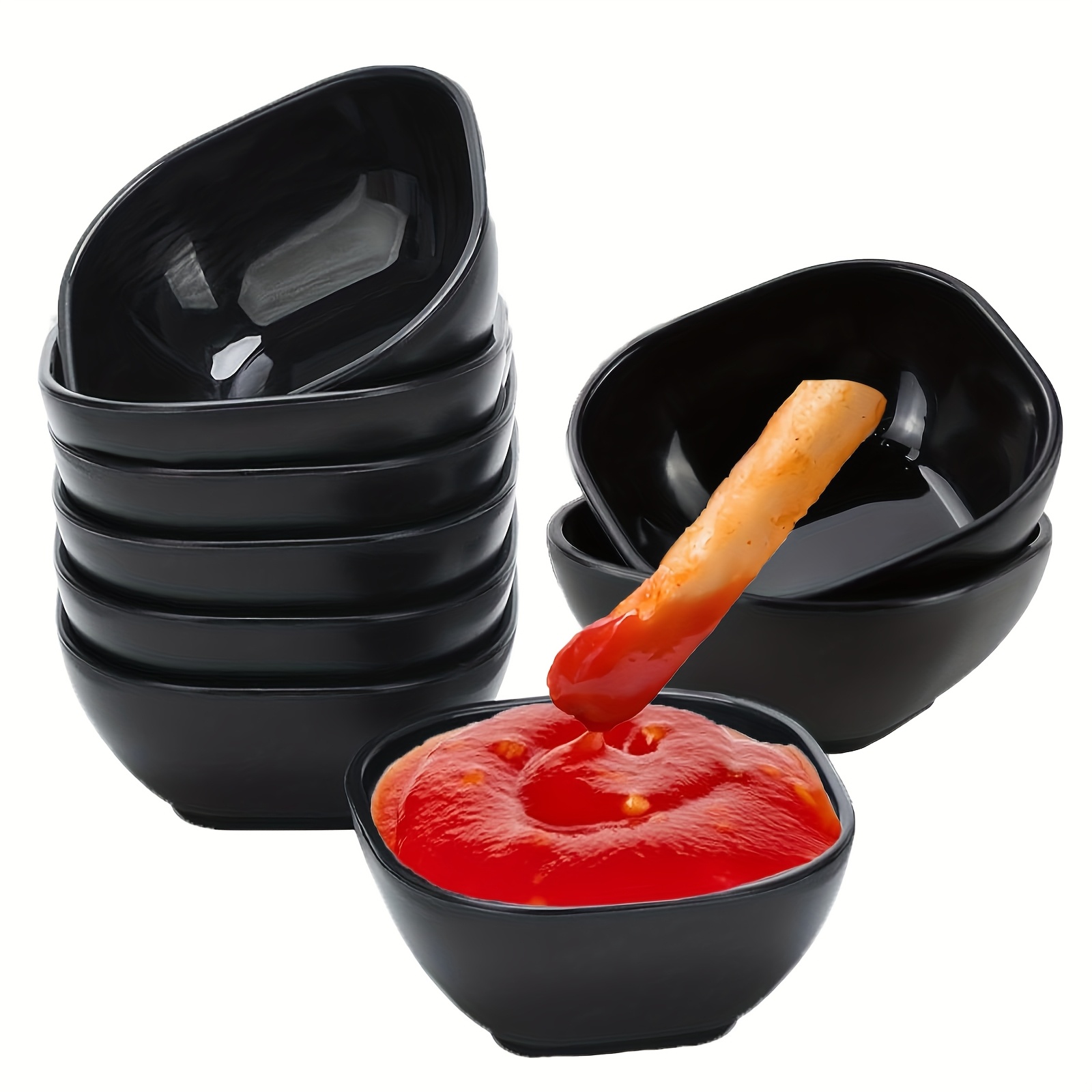 TEMU 9pcs, Indestructible Black Dipping Bowls, Dessert Bowls And Dipping Bowls, Party Square Dipping Bowls, Snack Dessert Soy Sauce Ketchup Mini Prep Bowls, Perfect For Picnics