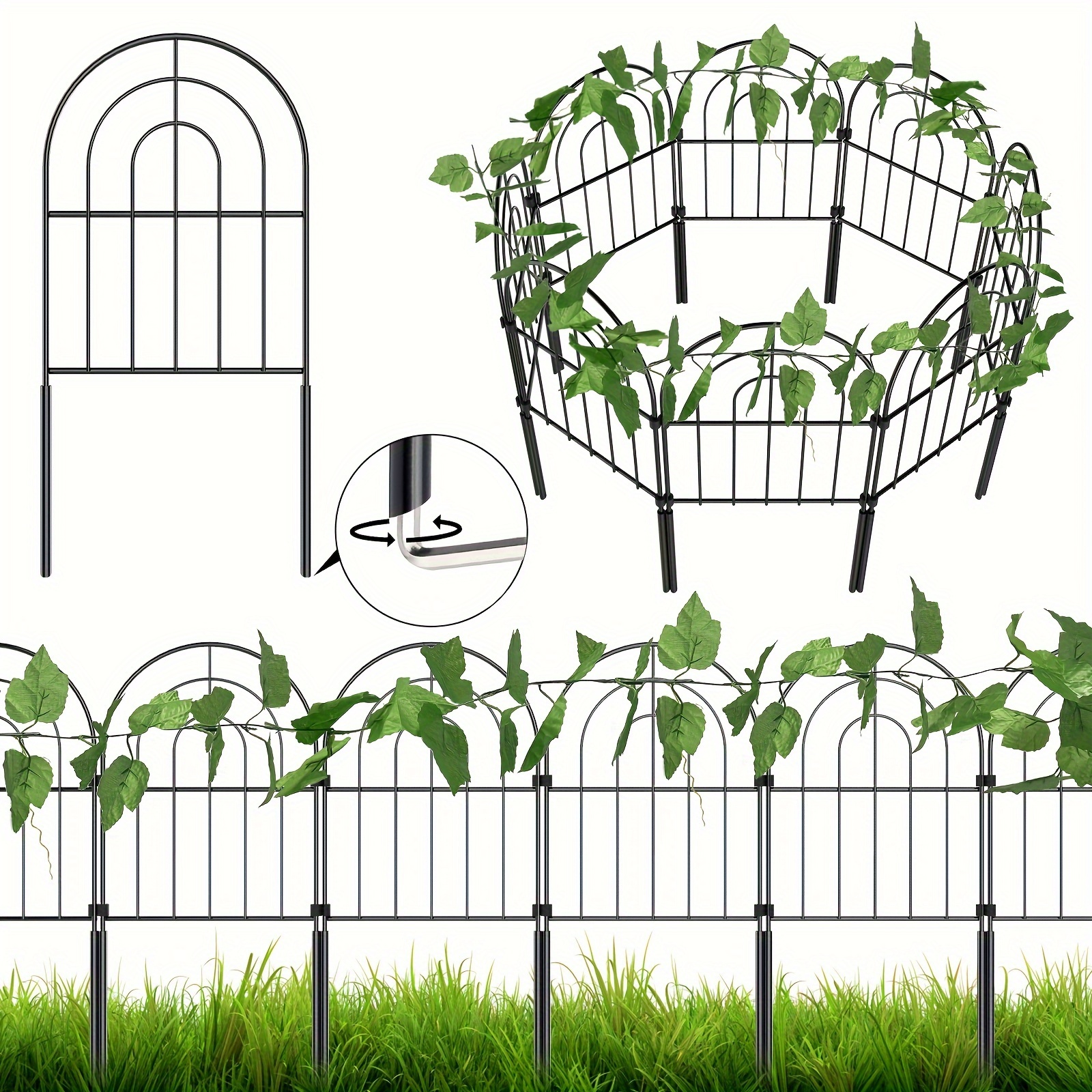 

Decorative Garden Fence Set - 10in (l) X 24in (h) Rustproof Metal Wire Fencing Border With 16ft Decorative Leaves - No Dig Design Ideal For Animal Barrier & Flower Edging - Perfect For Outdoor