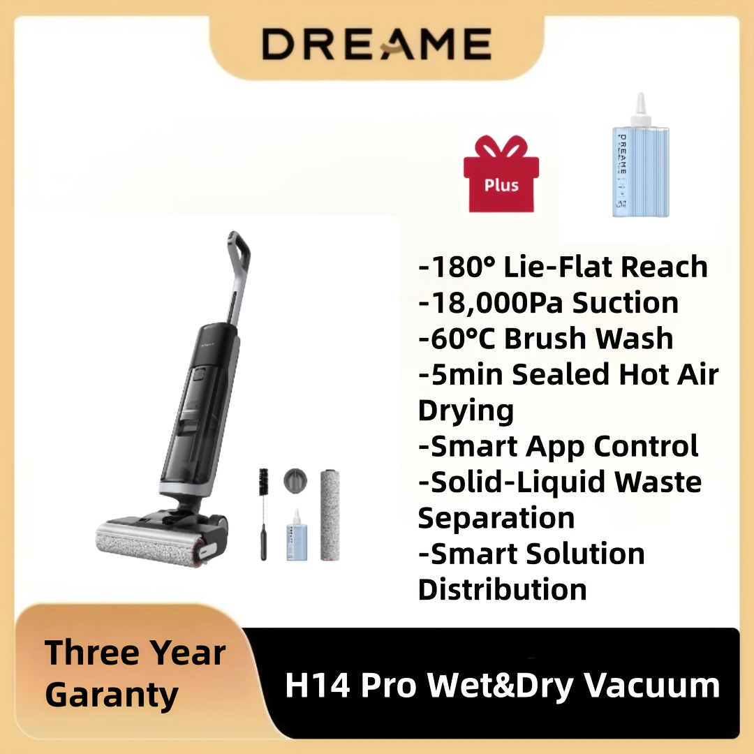 Dreame H14 Pro Plus Vacuum Cleaner | 180° Lie-flat Mop, 140°f Washing, Fast Hot Air Drying, 18kpa Suction, Wheel Movement, App Control, Hepa Filter, Aluminum Body