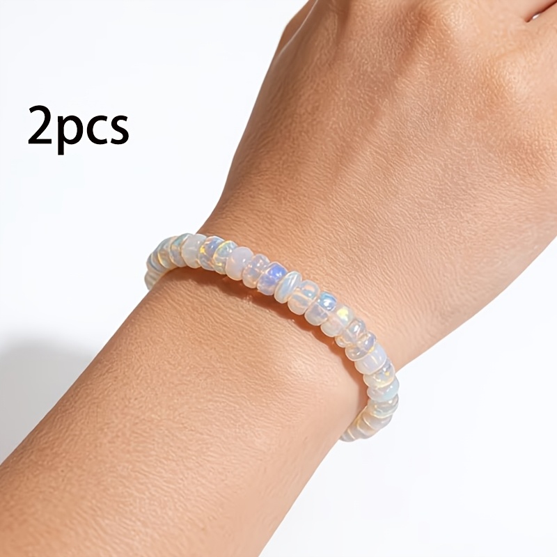 E-shop 2 Stück Natürlicher Äthiopischer Opal, Dehnbarer Elastischer Schnur Schmuck, Hilft bei der Erhaltung der Emotionale Ausgeglichenheit
