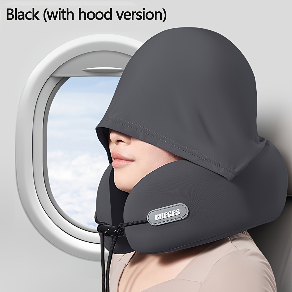 TEMU Travel Pillow - U-shaped Neck Pillow With Hood. This Travel Neck Pillow Is Suitable For Aircraft Neck Pillows, Providing Comfortable And
