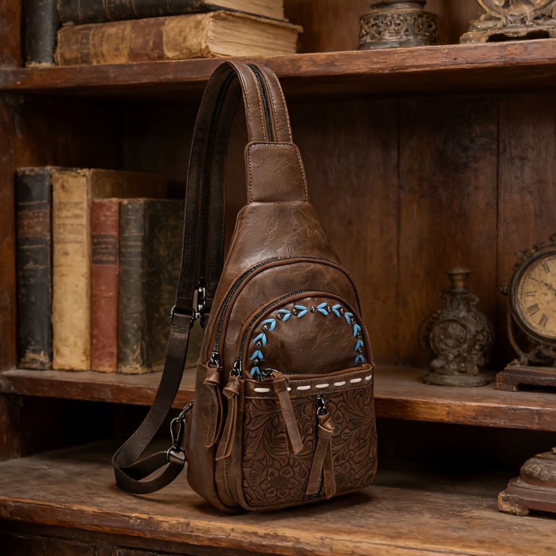 TEMU Sac à dos convertible pour femme, style bohème western, avec fermeture éclair, à sangle convertible, sac à bandoulière , bretelles réglables,