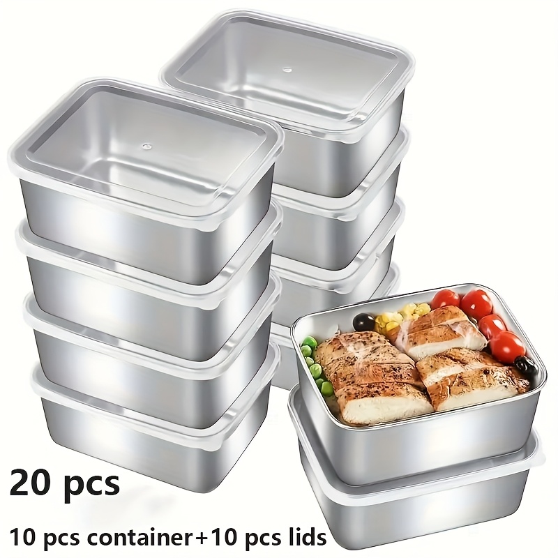 20pcs stainless steel food storage container set multi functional kitchen freshness box with 10 containers 10 leak proof stackable lids reusable for outdoor     office and school use 0