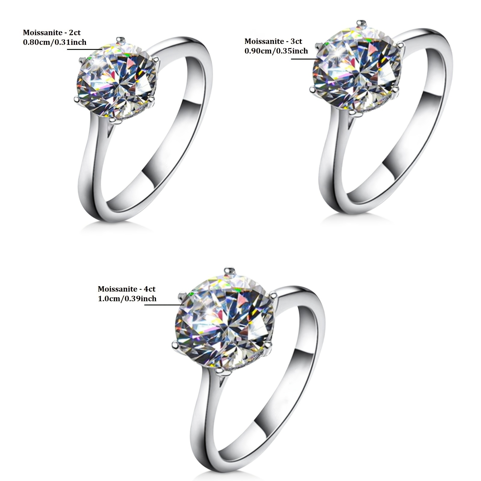 925 Silver Moissanite Engagement Ring 4ct Wedding Bride Anniversary Gift