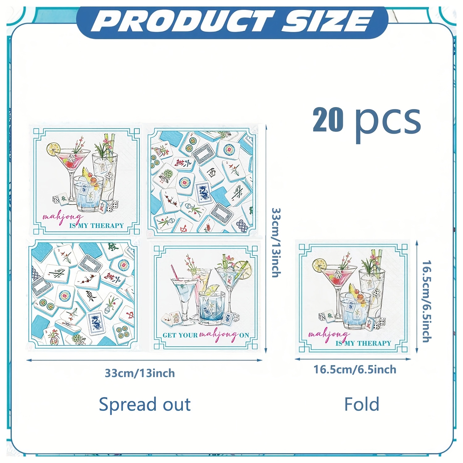 TEMU 20pcs Mahjong Cocktail Party Napkins Mahjong Party Decorations Casual Chinese Bridal Showers Birthday Theme Disposable Dinner Table Supplies
