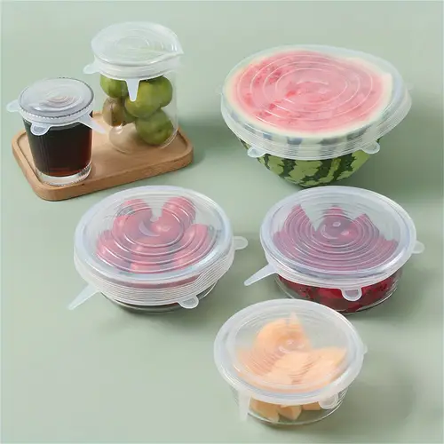 6pcs silicone stretch lids reusable durable food storage lids for bowls silicone lid cover dishwasher and refrigerator kitchen supplies