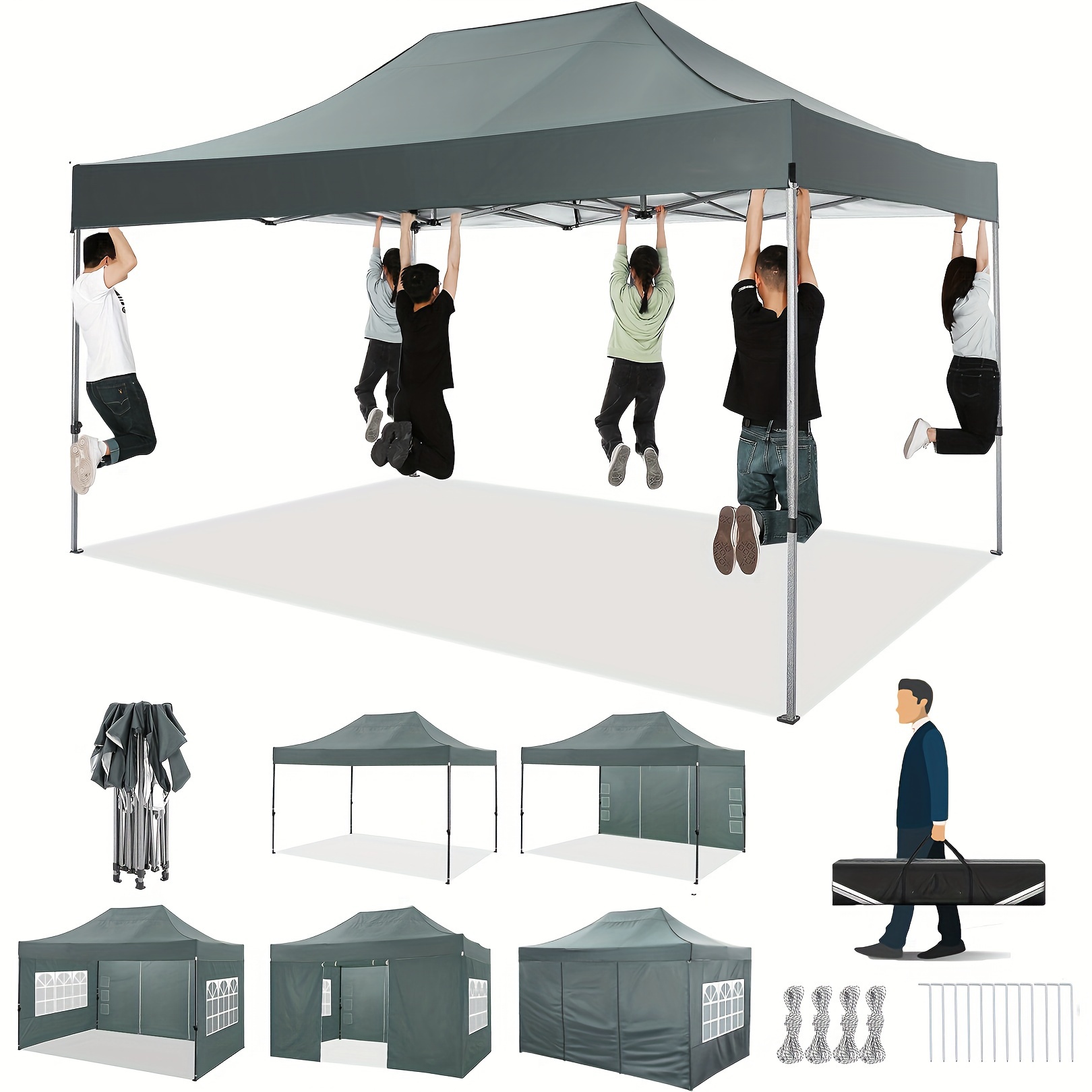 Image of 3x4.5m/3x3m Heavy Duty Tent With 4 , Pop Up Commercial Outdoor Canopy For Wedding, Party With Carry Bag
