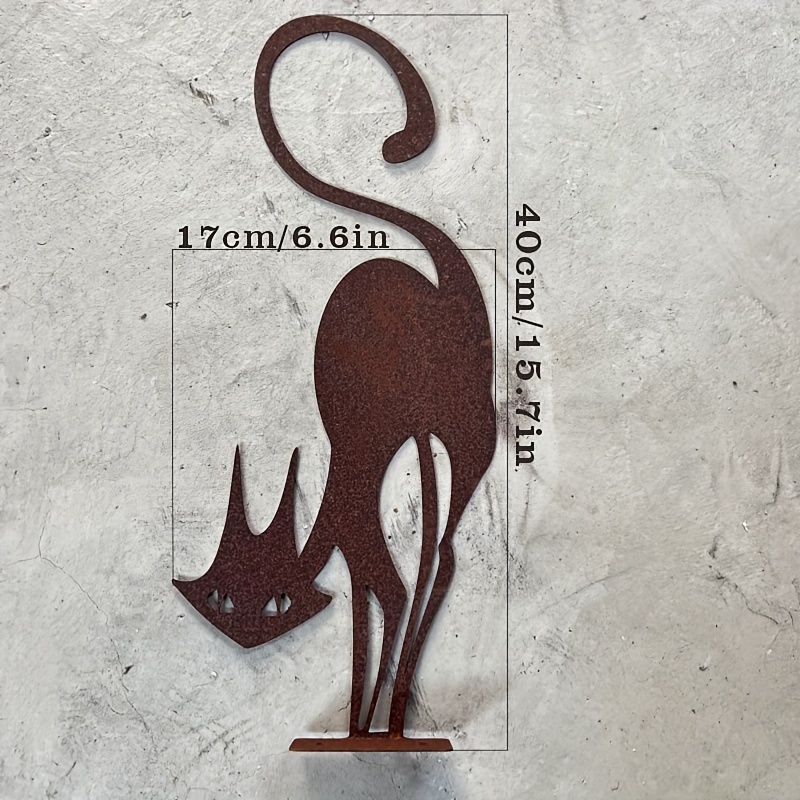 TEMU Decorazioni per recinzione da giardino per Halloween in metallo ruggine a forma , decorazione per cappello da gatto in metallo, silouetta in