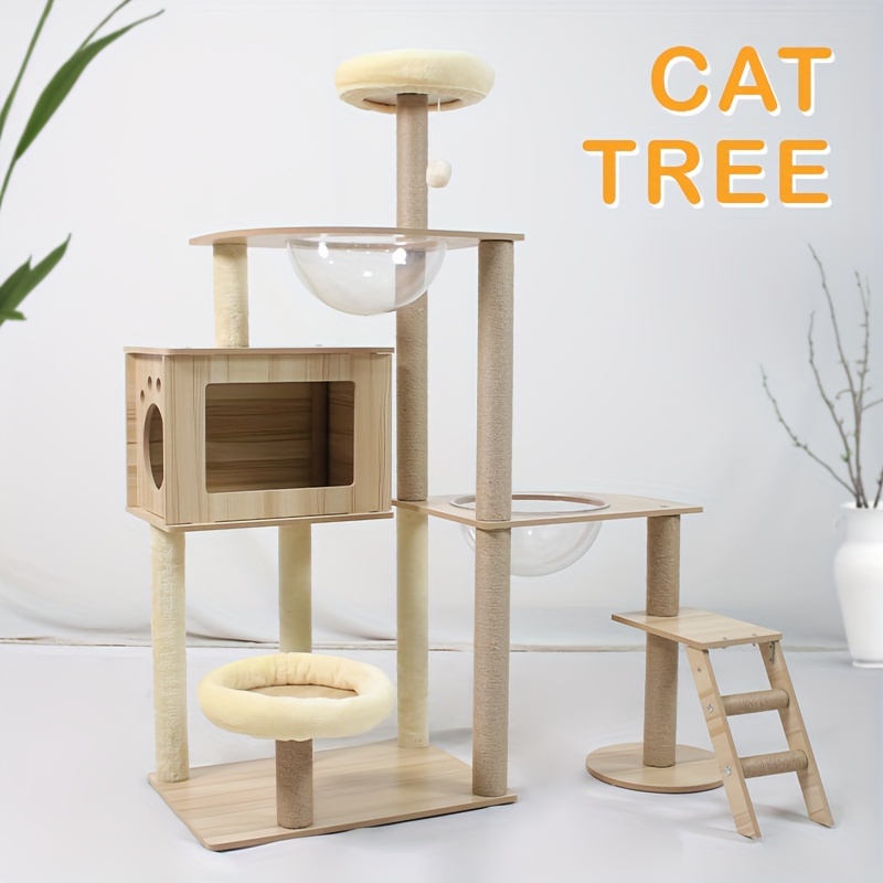 

132cm 53.15" Luxury Modern Cat Tree, Large Space Capsule Tower Climbing, Pets Supplies, Scratching House Posts, Wooden Cat Condo