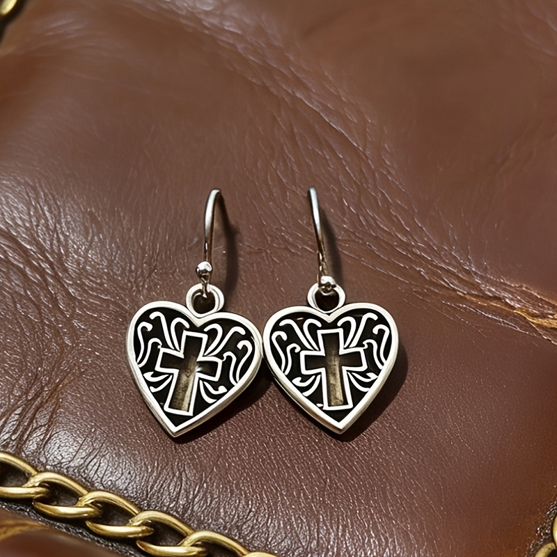Vintage Distressed Hollow Heart Drop Earrings