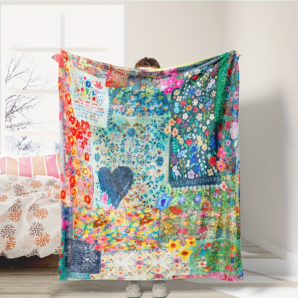 

1pc Floral Stitching Art Blanket, Warm And Comfortable Throw Blanket, Suitable For Camping, Bedroom, Travel