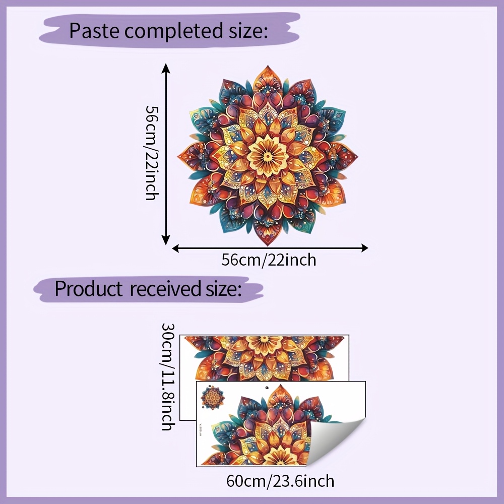 Image of 1 Set (2pcs), Wall Stickers, Mandala, Removable Pvc Stickers, Suitable For Wall, Door, Cabinet, Window Decoration Decals, 11.8in*23.6in*2pcs