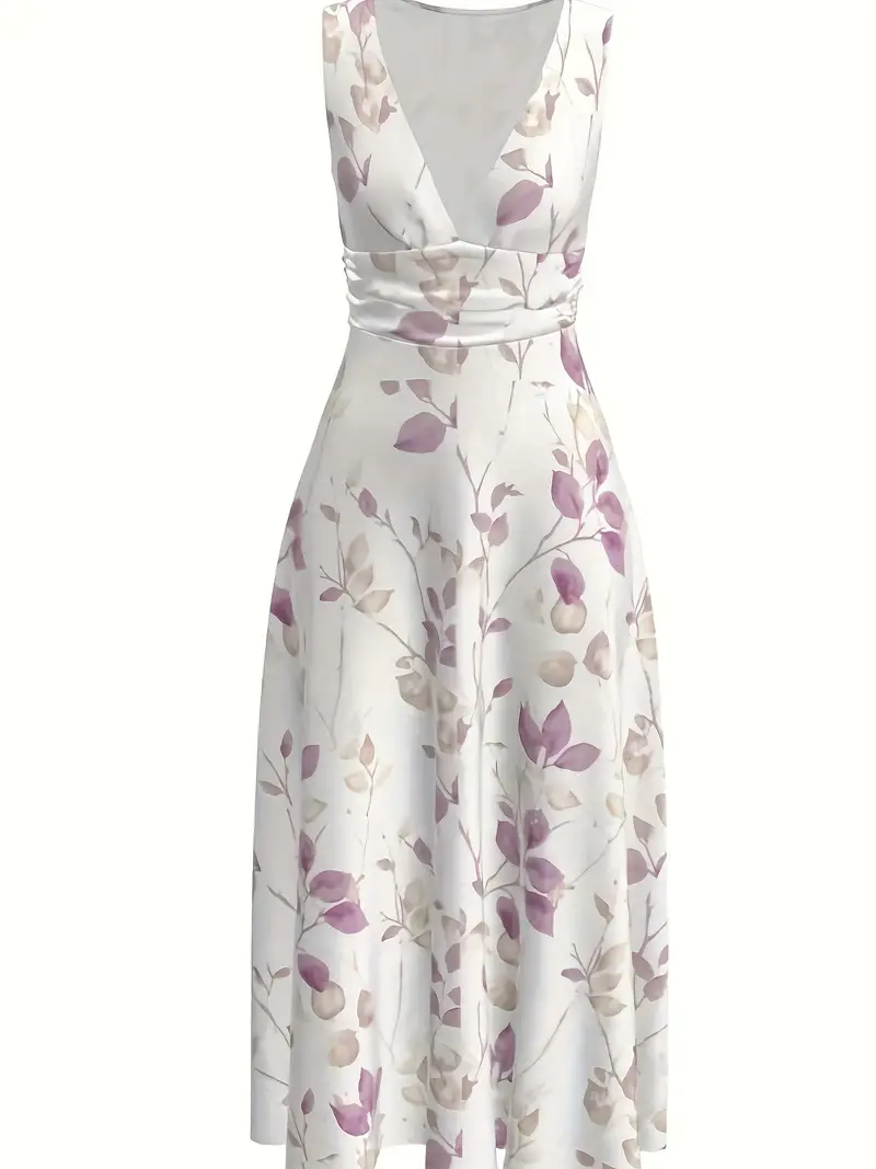 womens elegant v neck sleeveless a line dress floral print semi sheer lightweight fabric breathable versatile for casual to formal occasions attire medium fabric Product details 3
