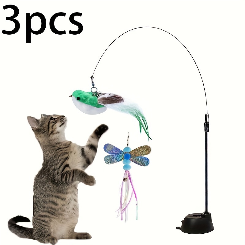 

3pcs Interactive Cat Toys, Colorful Feathered Birds & Butterflies, Self-entertaining Bite-resistant Pet Playthings, Plastic Cat Feather Toys For Indoor & Outdoor Play, No Battery Required