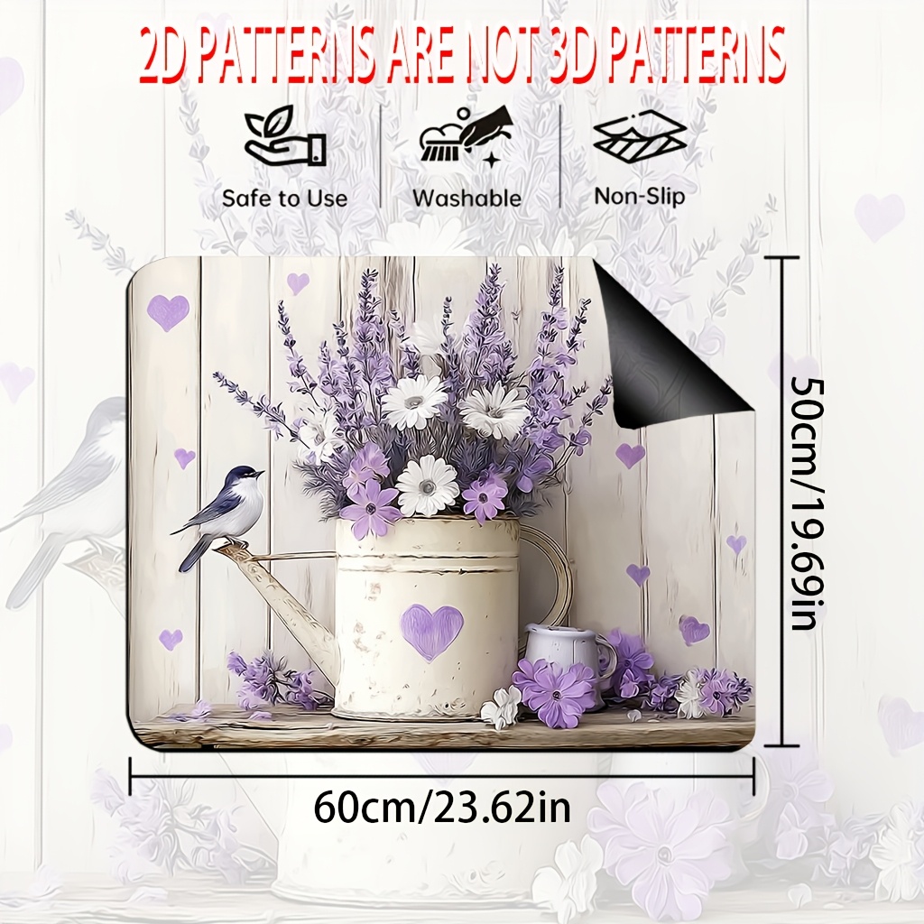 TEMU 1pc, 2d Flat Printed Furnace Top Decoration, Mat Protector For Top And Gas Stove, Featuring A Countryside Lavender And Daisy Design,