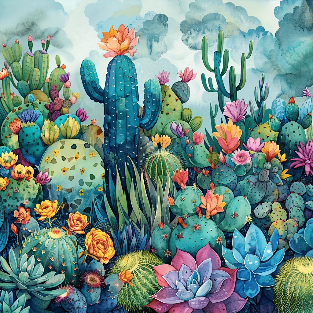 

1pc Large Size 40x40cm/15.7x15.7in Without Frame Diy 5d Artificial Diamond Art Painting Cactus, Full Rhinestone Painting, Diamond Art Embroidery Kits, Handmade Home Room Office Wall Decor