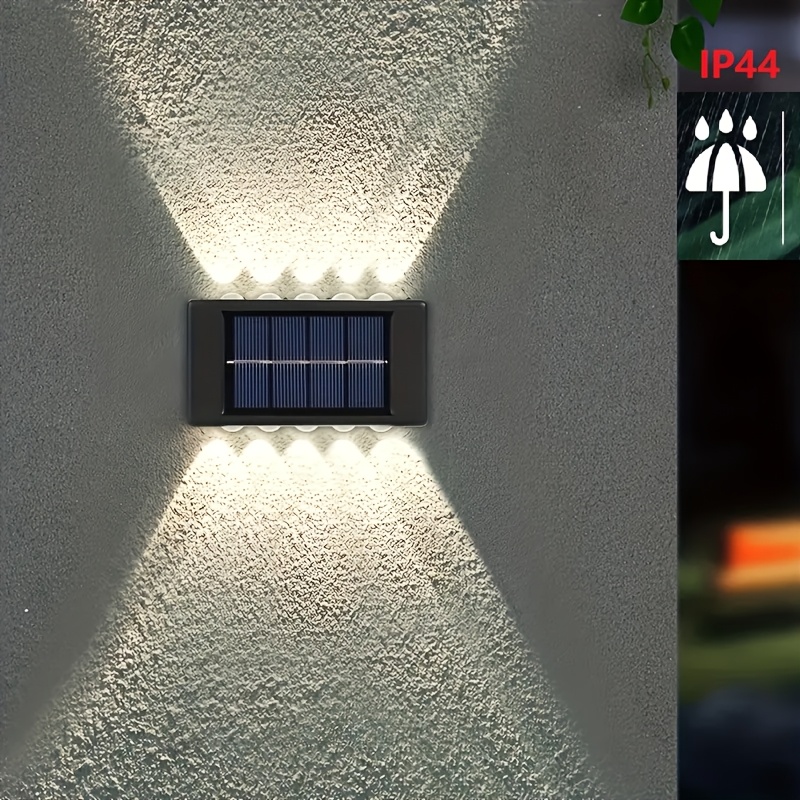 Solar-Powered Outdoor Courtyard Lamp, 10 LED Bead Wall-Mounted Decorative Fence Wash Wall Illumination, Up and Down Illumination, IP44, Suitable for Exterior Walls, Full-Brightness Use, Energy-Efficient LED Lighting | Modern Pendant Light | Acrylic LED Lights, Outdoor Lights for Patio