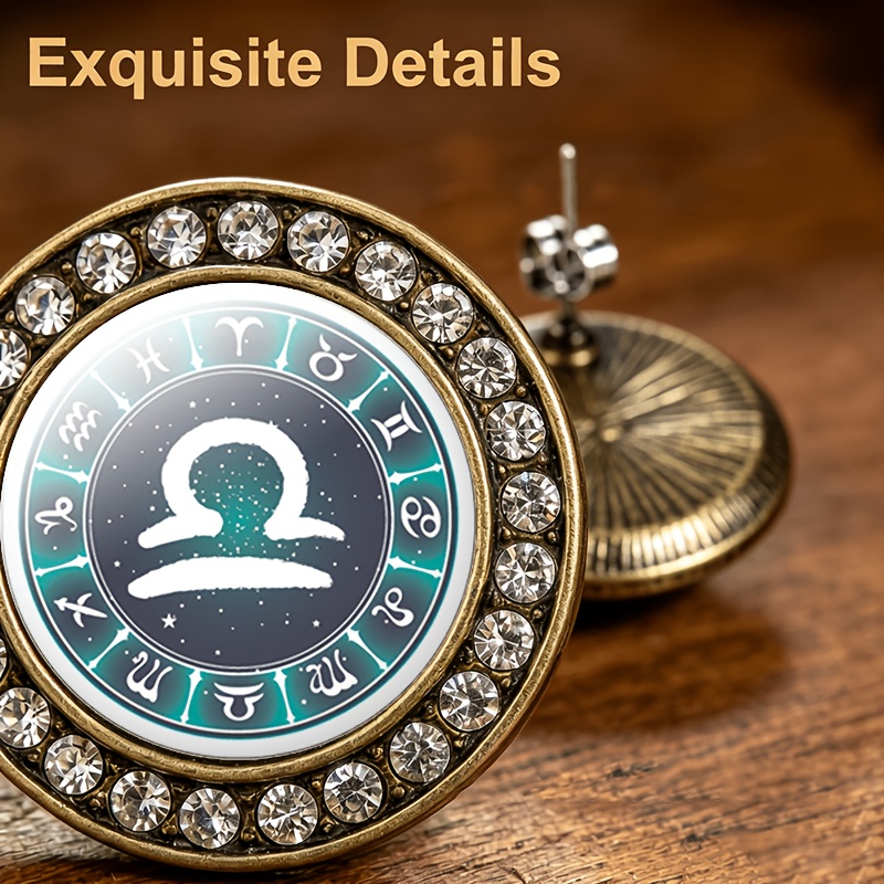 2pcs Libra Zodiac Symbol Glass Stud Earrings Set