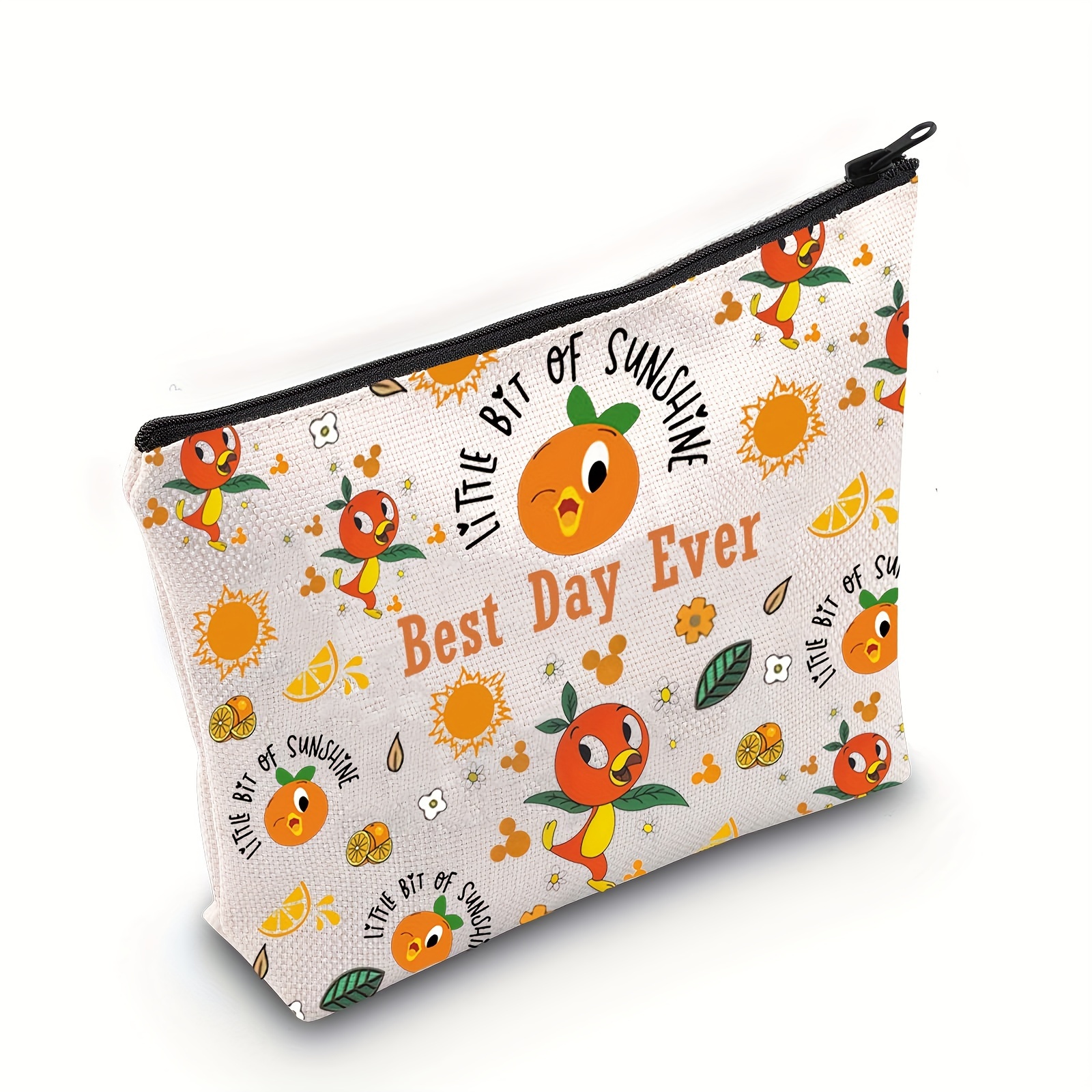 

Linen Cosmetic Makeup Bag With Design For Teens & Adults, Sunshine Theme, Best Day Ever Inspiring Message, Durable Zippered Toiletry Pouch For Party Supplies