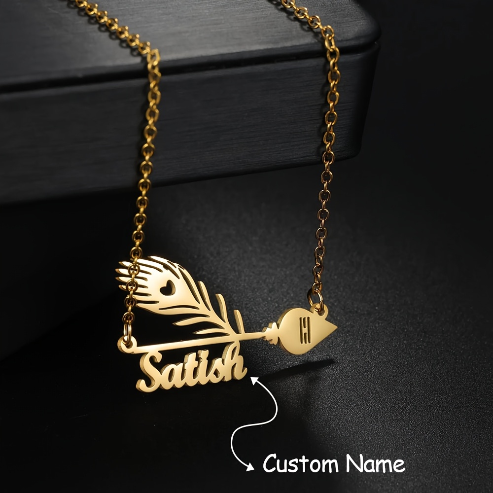 TEMU Personalized Women's Pendant Necklace Featuring A Stylish 18k Gold-plated Pendant. Customizable With An English Name, This 304l Stainless Steel