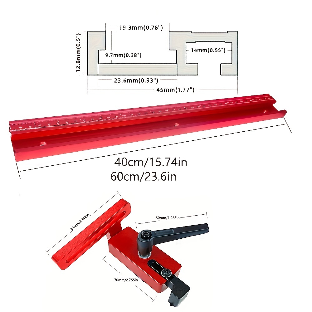 45 Type T-Track Miter Track With Scale Slot (Aluminum Alloy, 60cm) – Table Saw & Router Table Accessory For Woodworking DIY