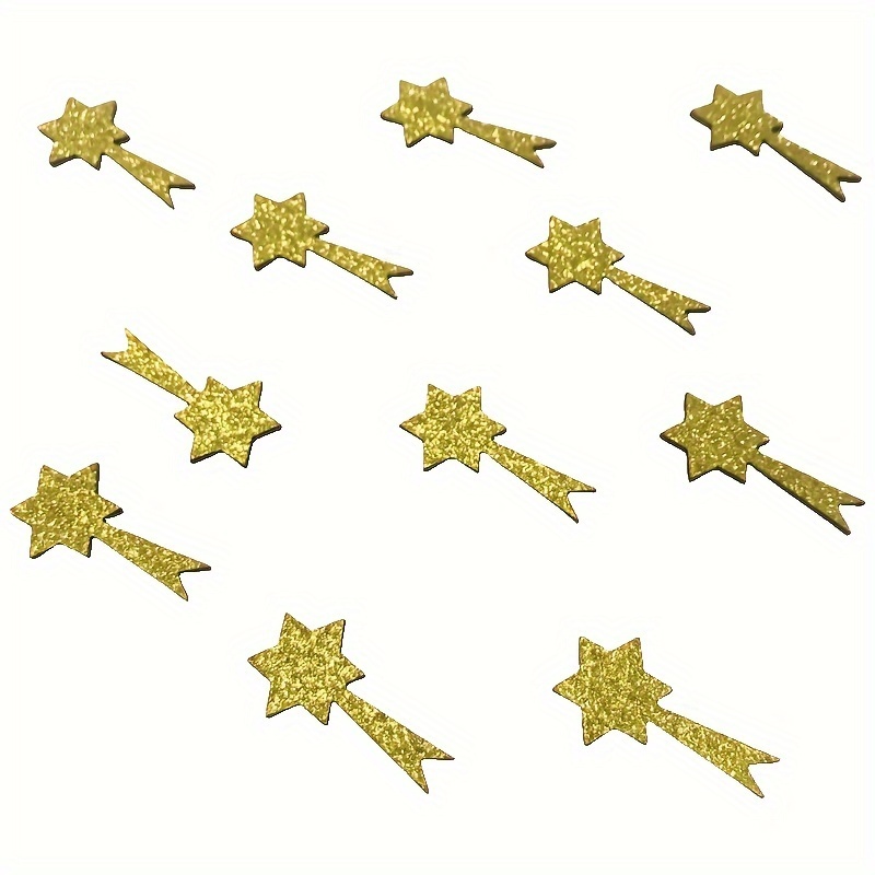 

50pcs Wooden Small Meteor Christmas Star Decoration Accessories Both Sides With Golden Glitter Stars