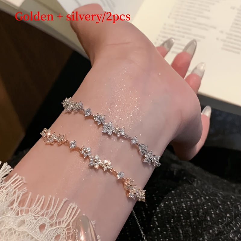TEMU 2pcs French Bracelet, Easy Elegant Women's Fashion Jewelry, High-quality 316l Stainless Steel Material, Suitable For Daily And Vacation Wear,