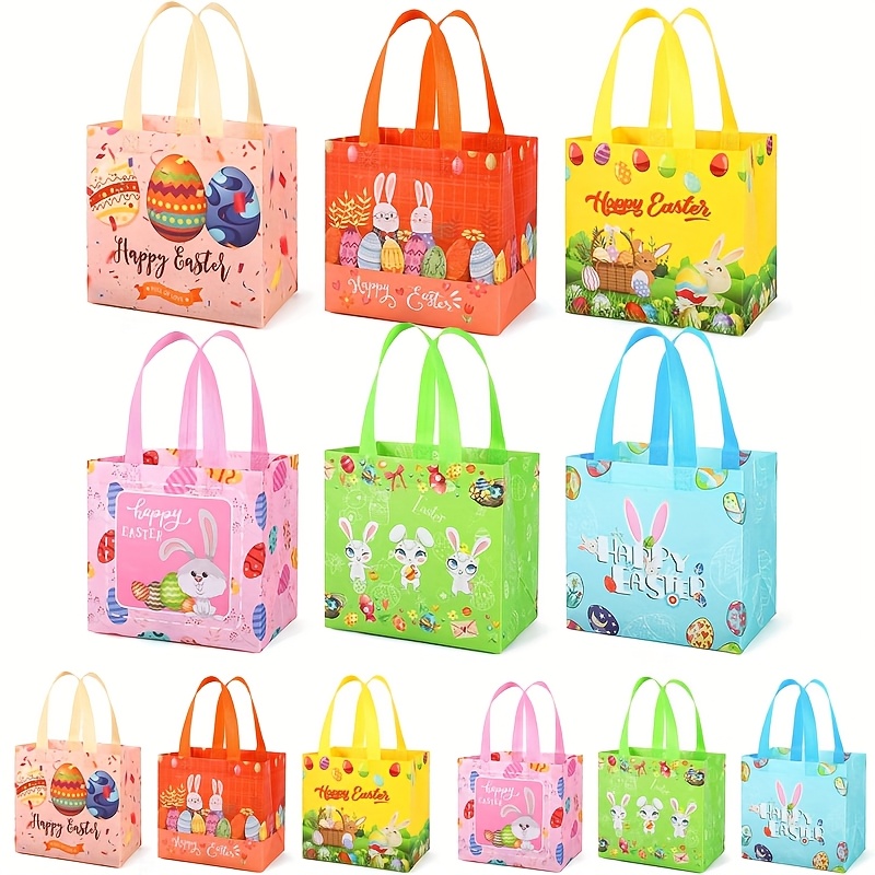 

24pcs Easter Tote Bags Set, Reusable Non-woven Fabric Gift Bags, With & Egg Designs, For Easter Party Favors, Bulk Hunting Supplies For Holiday Gifts