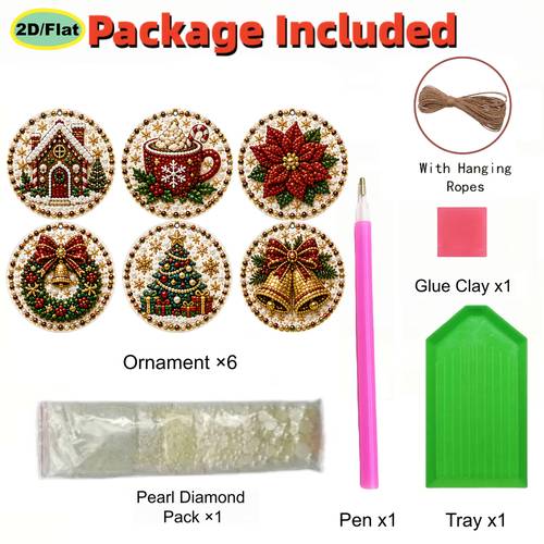6pcs diamond painting kit 2d flat pearl diamond painting christmas wooden tag pendant dot diamond material pack 3 07 x 3 07 inches beginner friendly stress relief craft christmas tree ornament window home holiday decoration gift