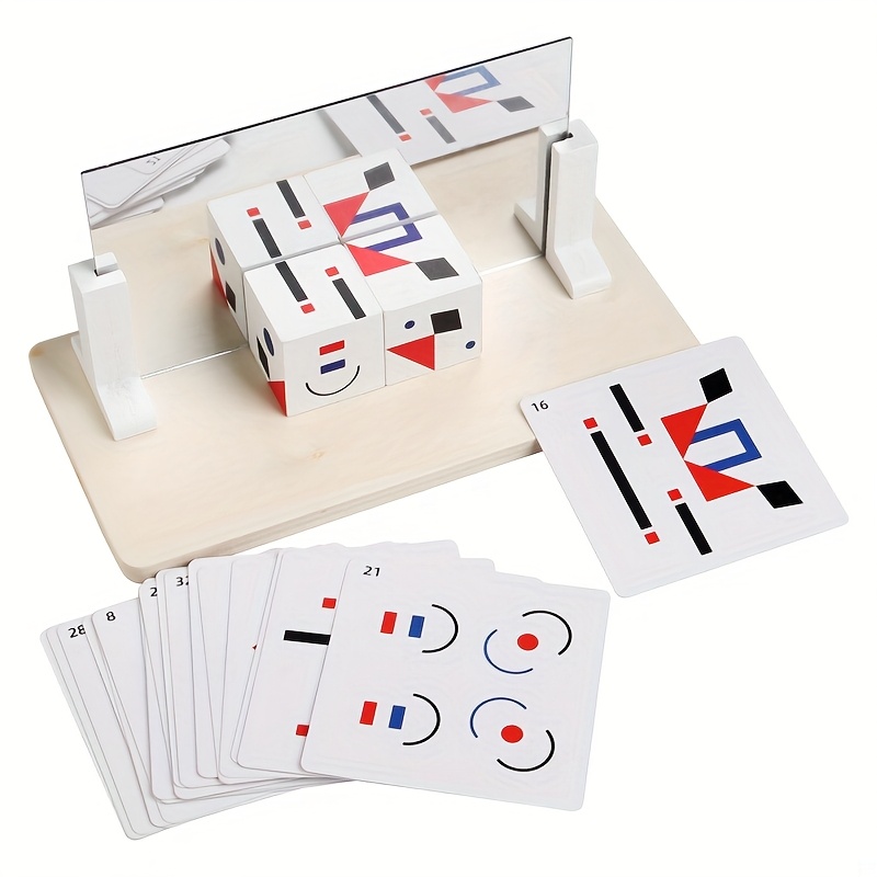 Wooden Mirror Blocks, Wooden Puzzle Toy, Thinking Skills, Interactive Board Game
