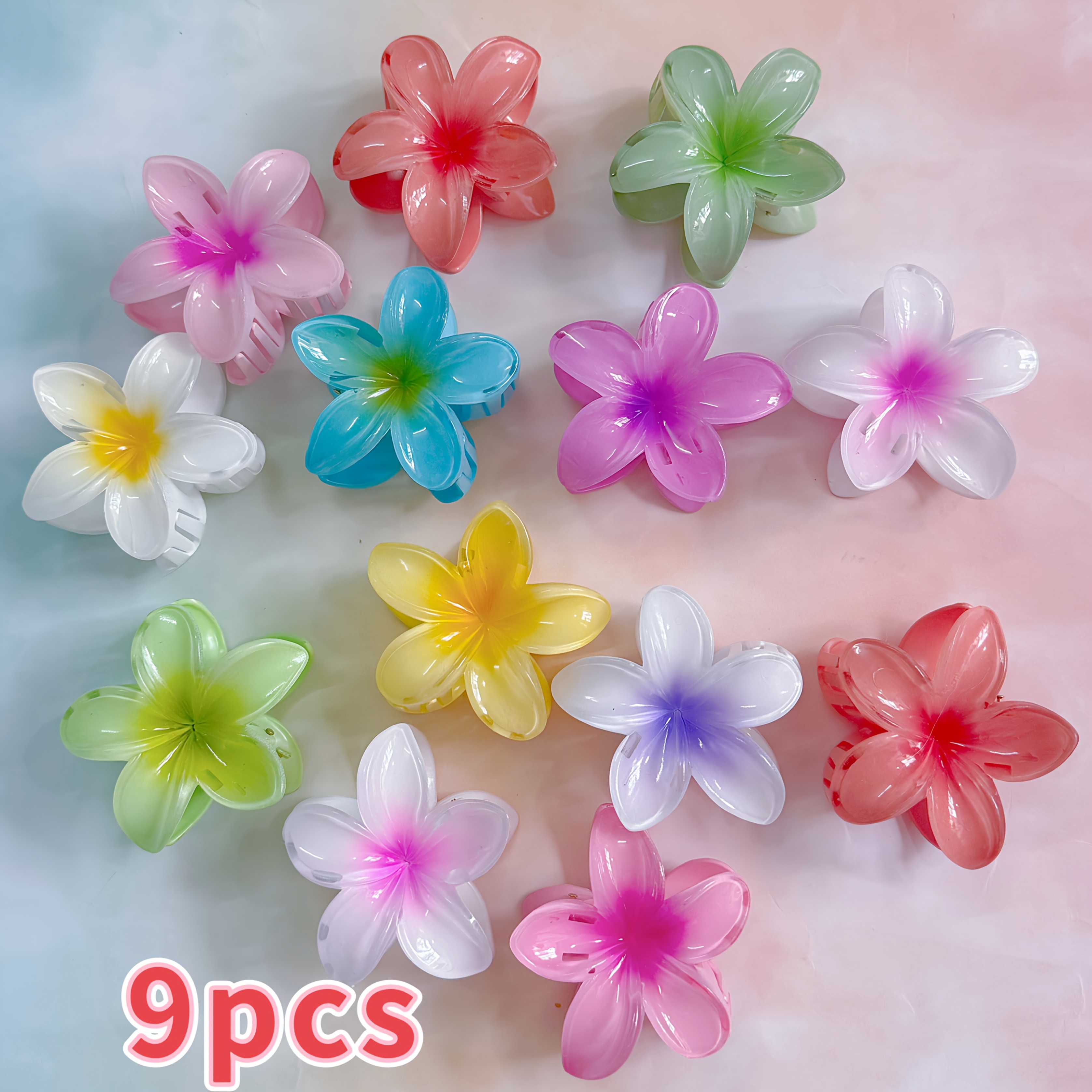 E-shop 9 Stück/4 Stück große Blumen-Haarspangen, verlaufende Farben große Haarspangen, geeignet für den täglichen Gebrauch von Frauen,