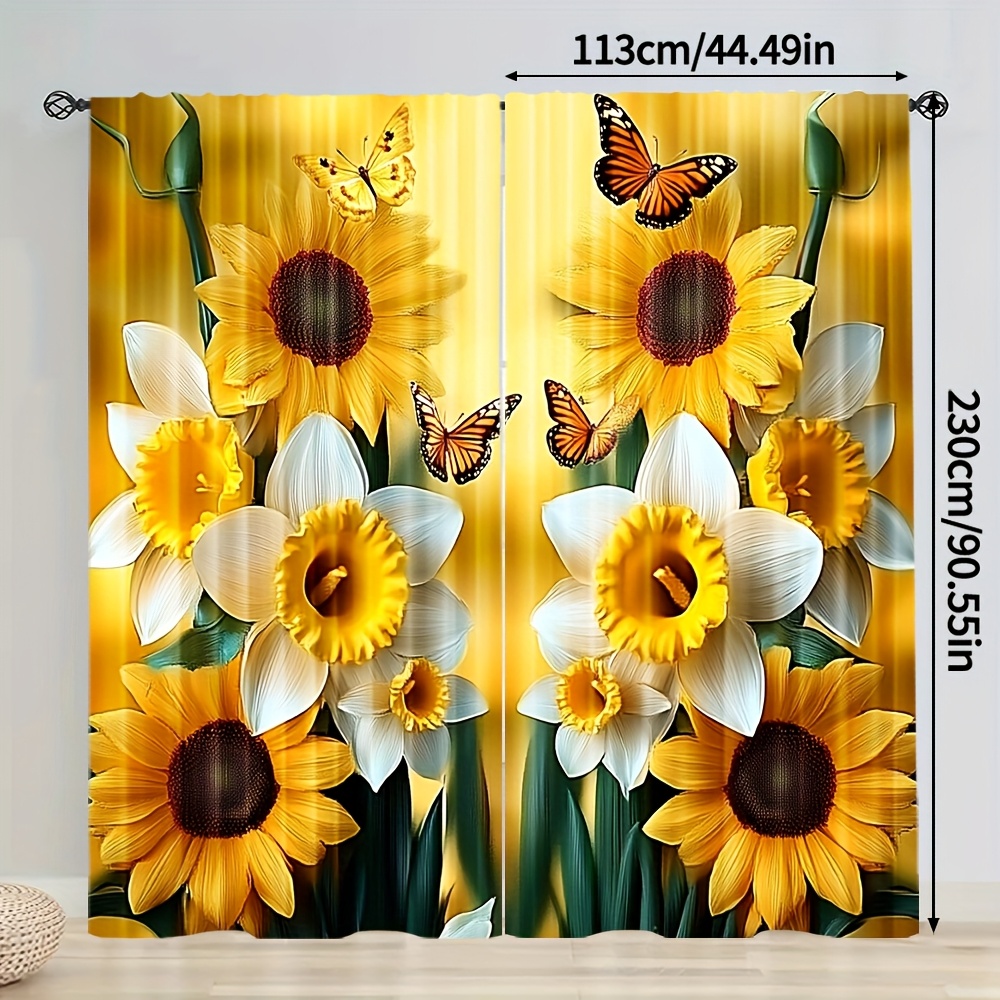 TEMU Ensemble de 2 rideaux décoratifs toutes avec un adorable motif de et de papillon, en polyester, idéal pour , les salons, les bureaux et la