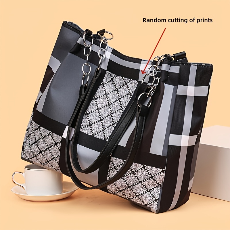 TEMU Vintage Casual Single-shoulder Bag For Women, Large Capacity Versatile Commuter Color-block Tote Handbag, Pattern Cut Random