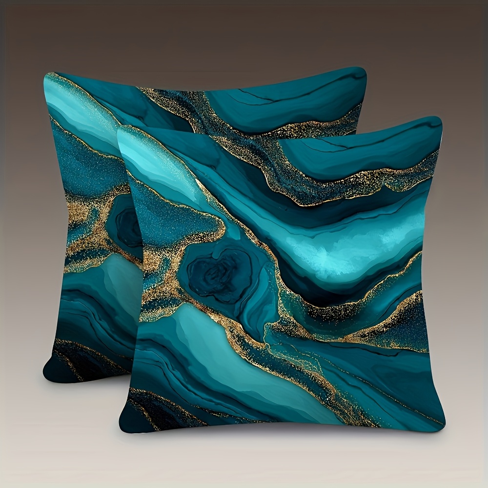 TEMU Set Of 2, Double-sided Soft, 18x18 Inch Pillowcases, Teal Marble Pattern With , Soft And Comfortable, Suitable For , Ideal For Home And