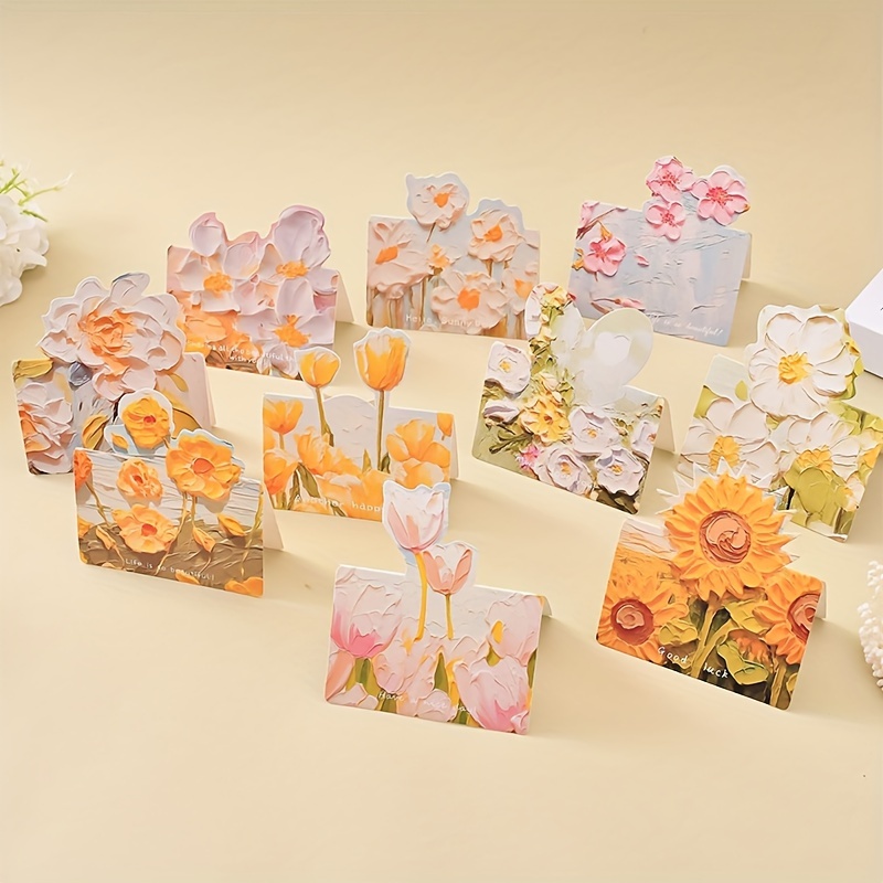 

10pcs Oil Painting Greeting Envelopes, A Of Oil Painting , 3d Folding , Desktop Ornaments, Suitable For , Christmas, Halloween, Parties, , -you , Etc.