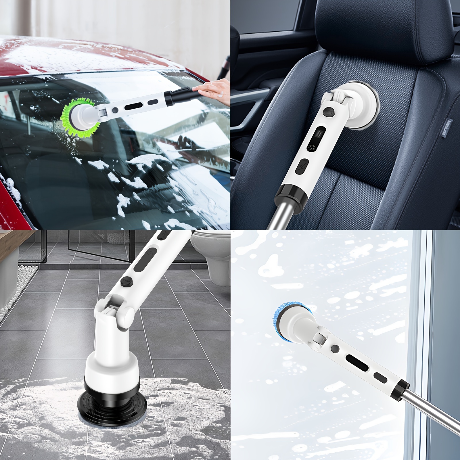 electric cleaning brush electric rotating floor washing machine wireless electric rotating washer screen display 9 replaceable brush heads and adjustable extended handle 360 cleaning brush for bathroom bathtub tiles floor usb c charging cable details 9