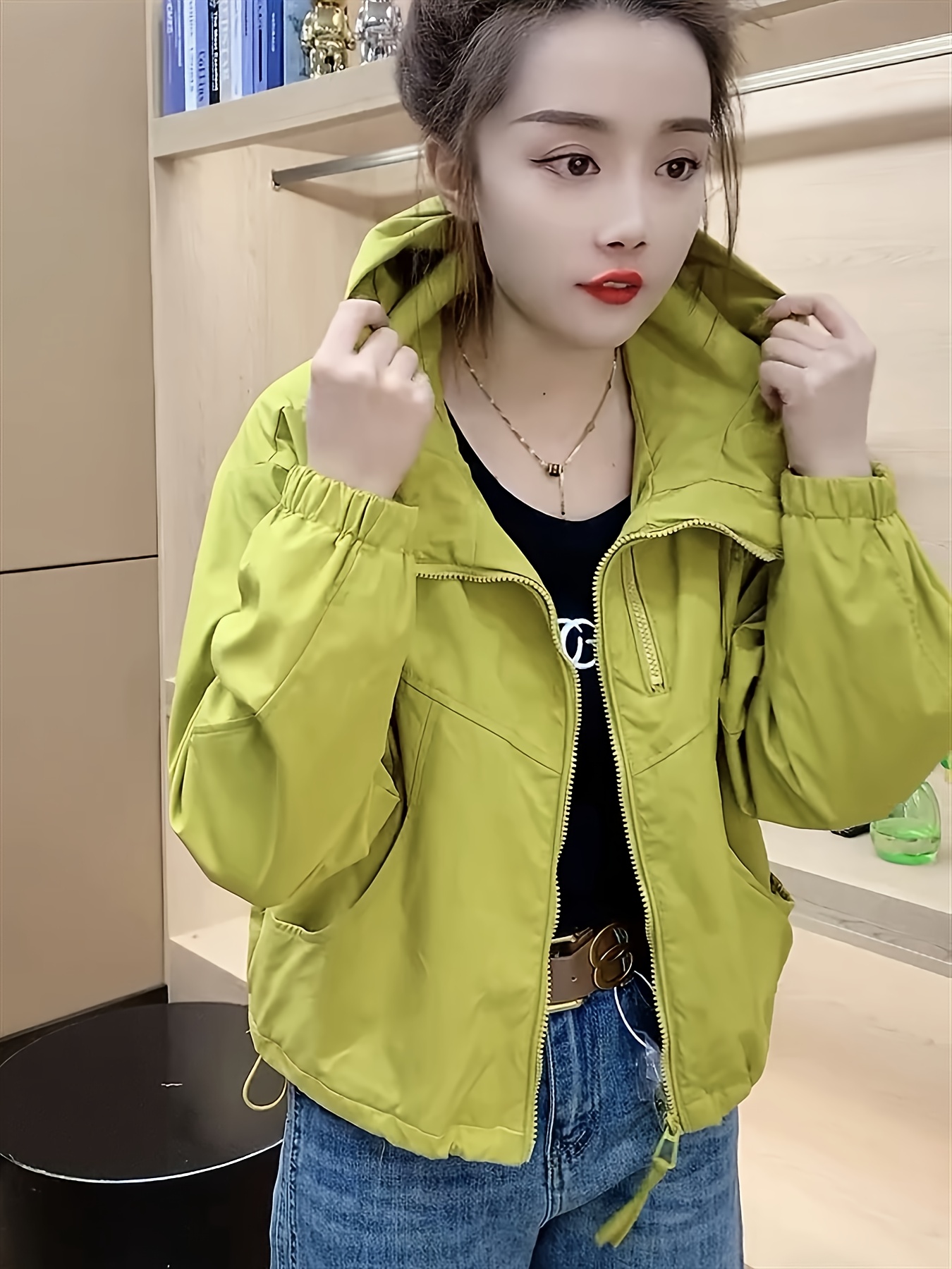 womens lightweight short windbreaker jacket chic pink hooded