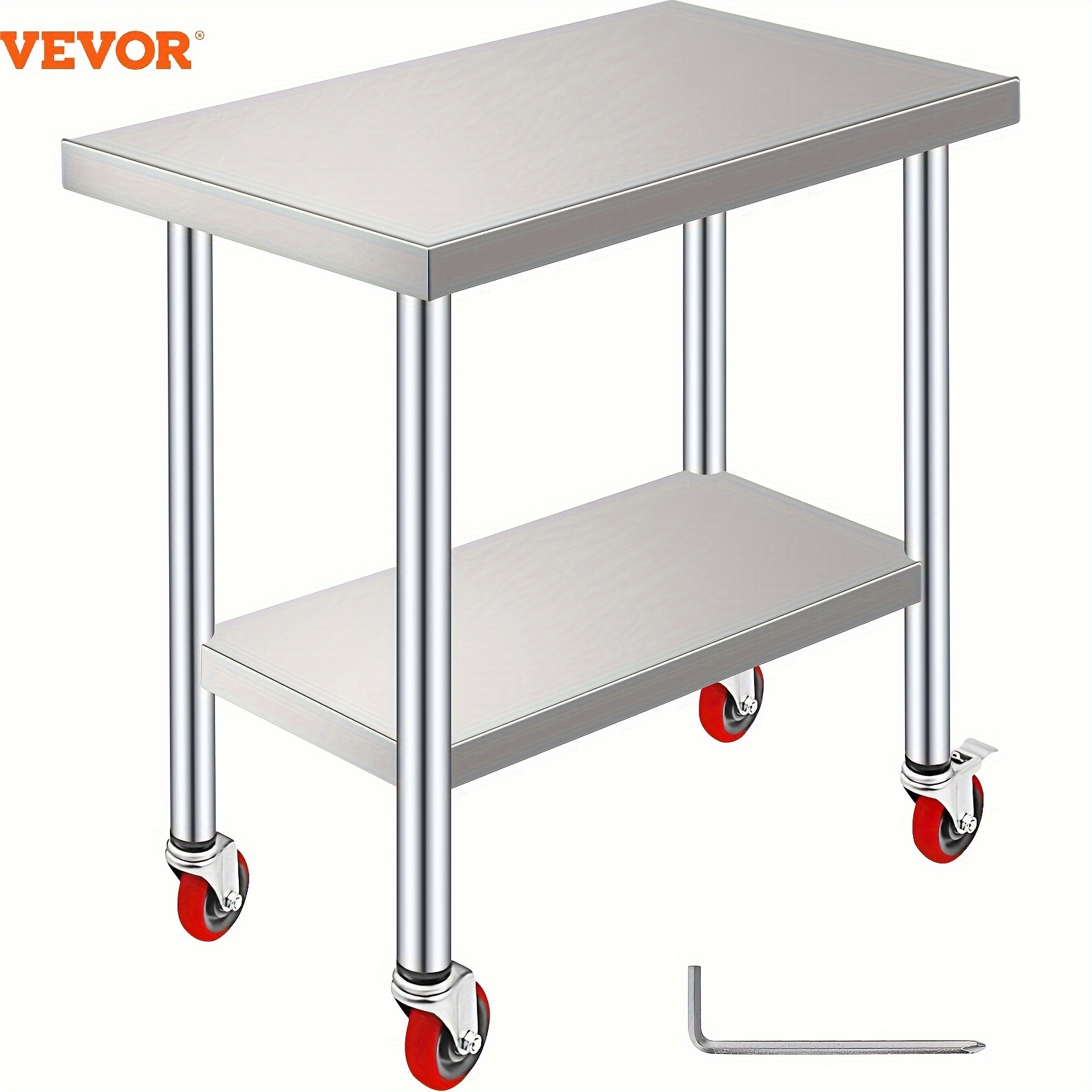 

Vevor 30x18x34 Inch Stainless -stage Adjustable Shelf With 4 Wheels Heavy Duty Commercial Food Prep Worktable With Brake For Kitchen Prep Work